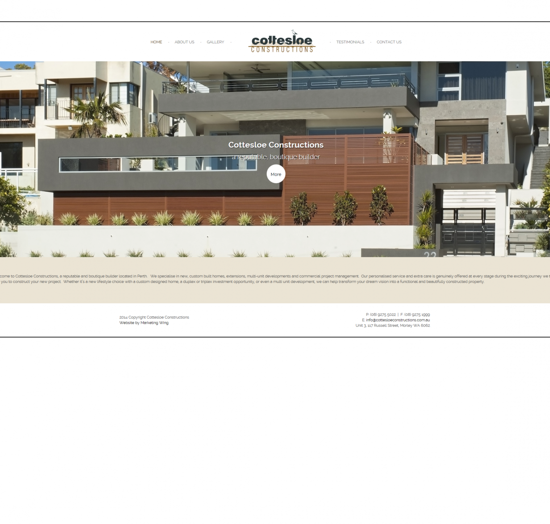 Marketing Wing web design for Cottesloe Constructions